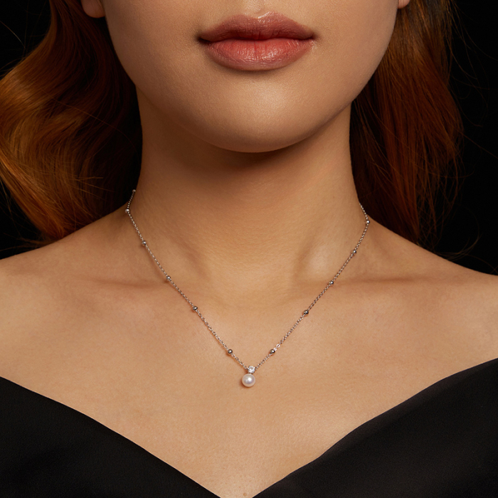 Colier argint cu perle naturale si moissanite [8]