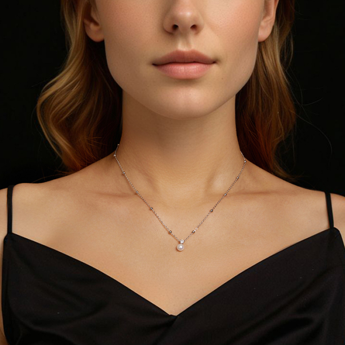 Colier argint cu perle naturale si moissanite [6]