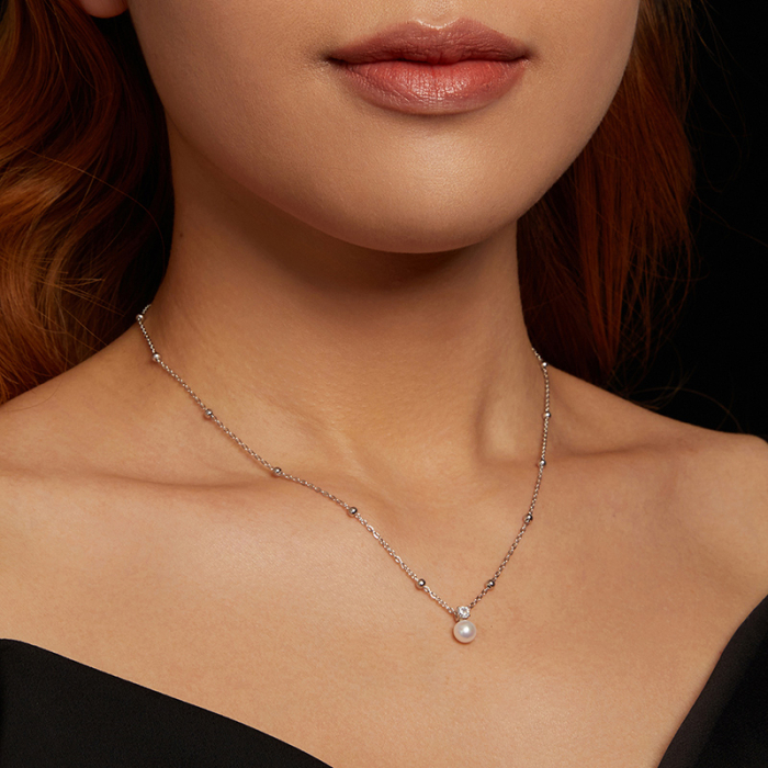 Colier argint cu perle naturale si moissanite [10]