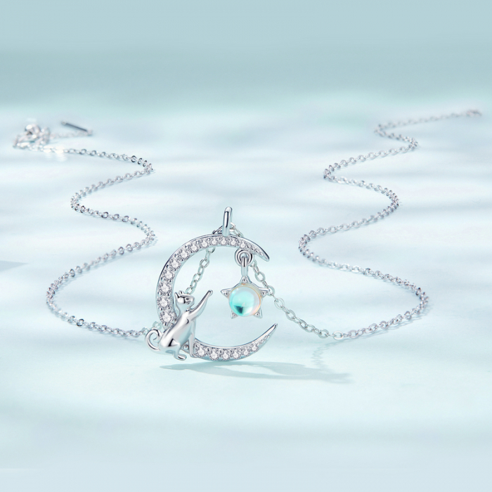 Colier argint cu pisicuta, luna si luceafar [5]