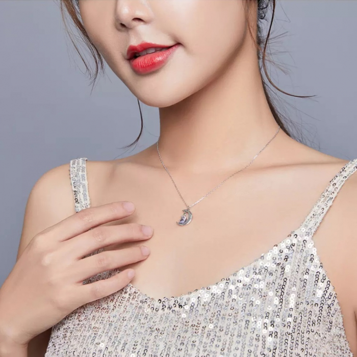 Colier argint cu unicorn, semiluna si zirconii, cu lant reglabil [6]