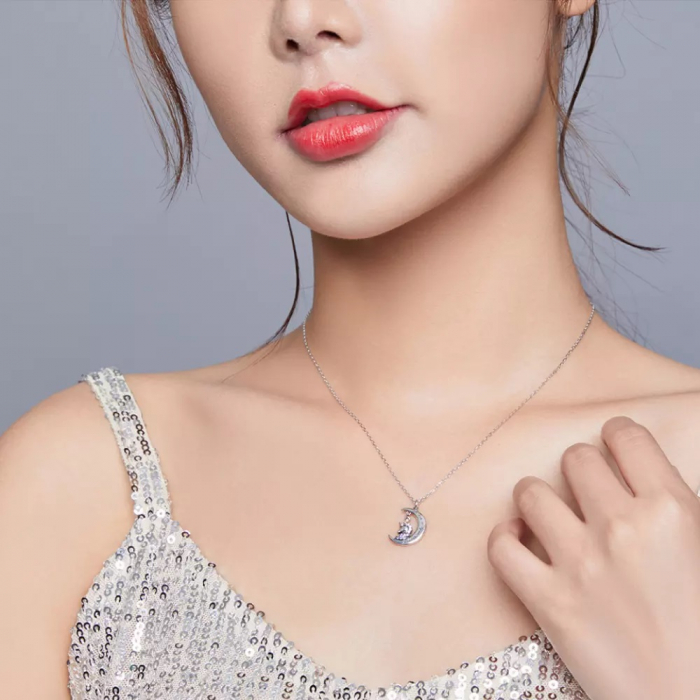 Colier argint cu unicorn, semiluna si zirconii, cu lant reglabil [7]