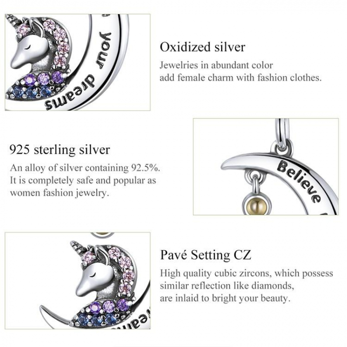 Colier argint cu unicorn, semiluna si zirconii, cu lant reglabil [5]