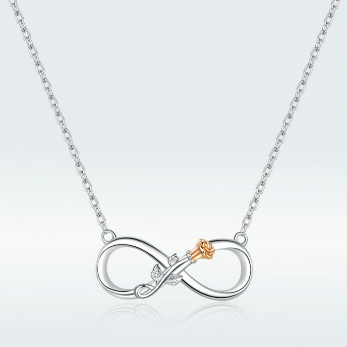 Colier argint Dragoste Infinită, cu Infitit si Trandafir auriu [4]