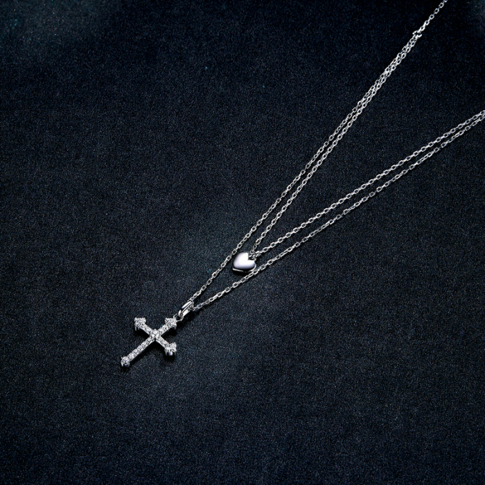 Colier argint dublu cu inimioara si cruciulita [5]