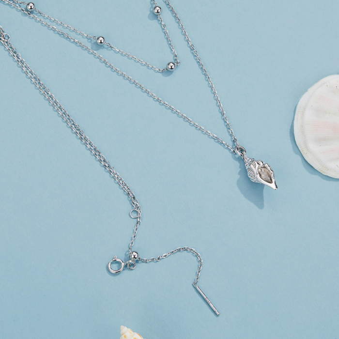 Colier argint dublu cu melc de mare [6]