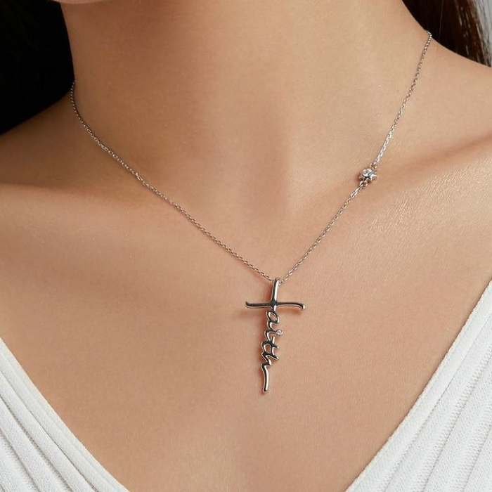 Colier argint cruce Faith cu zirconii [4]