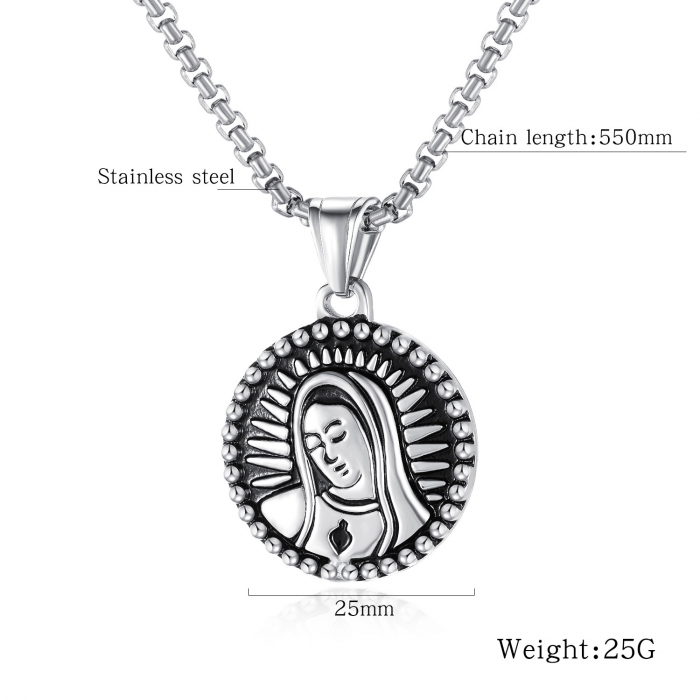 Colier din inox placat cu aur, cu Fecioara Maria [5]