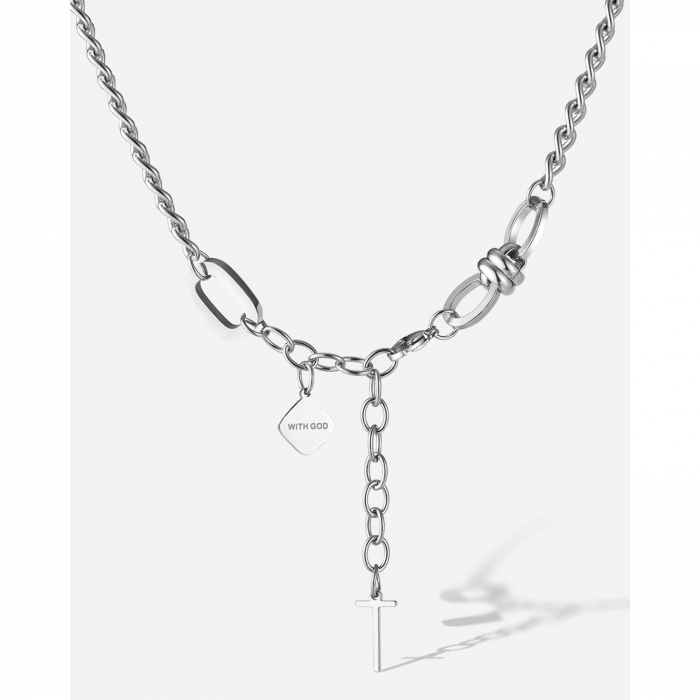 Colier inox reglabil cu cruce si mesaj "With God" [15]
