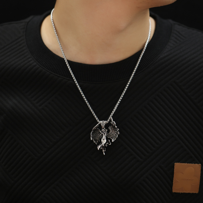 Colier inox argintiu cu inger pazitor – talisman al protectiei [8]