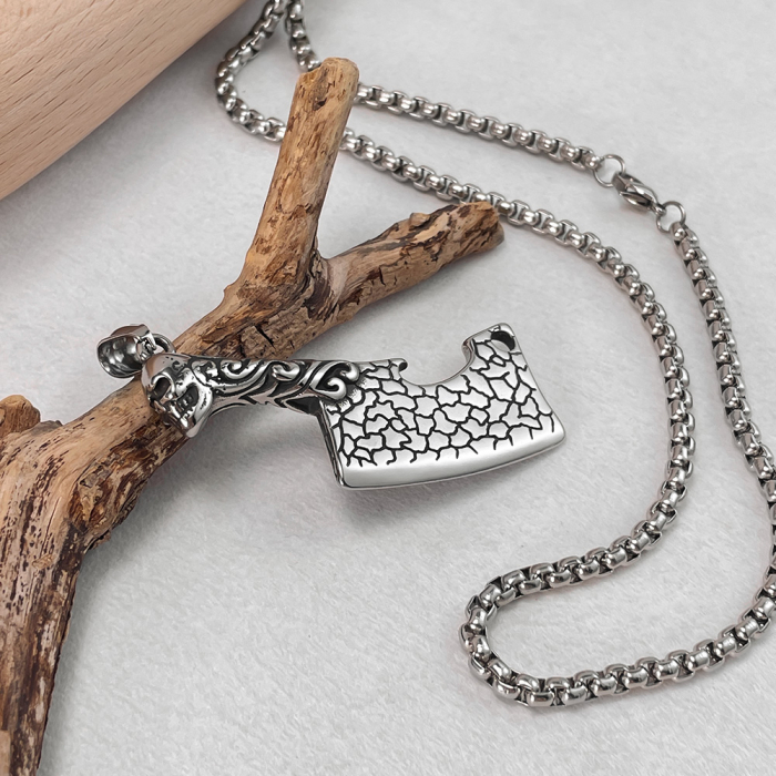 Colier inox argintiu barda Skull Chopper [5]