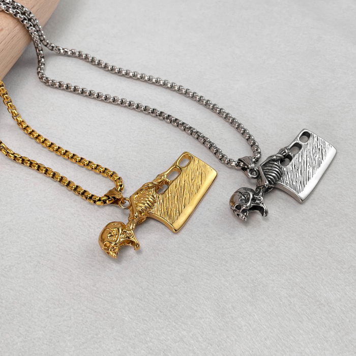 Colier inox argintiu barda Skull Chopper [9]