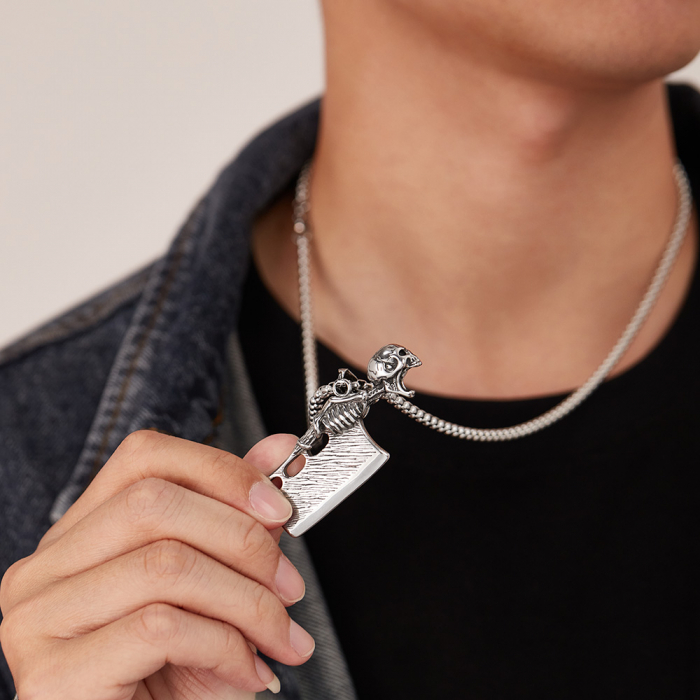 Colier inox argintiu barda Skull Chopper [2]