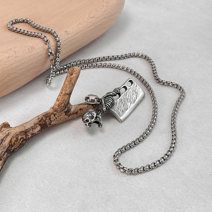 Colier inox argintiu barda Skull Chopper [6]