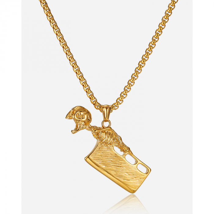 Colier inox auriu barda Skull Chopper [5]
