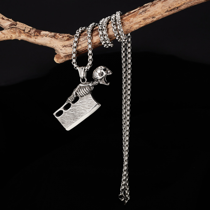 Colier inox argintiu barda Skull Chopper [3]