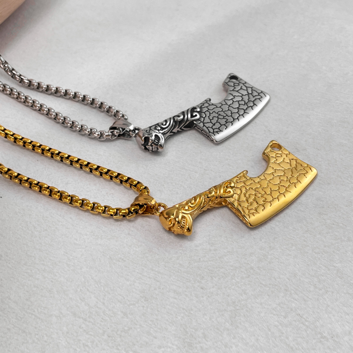 Colier inox auriu barda Skull Chopper [8]
