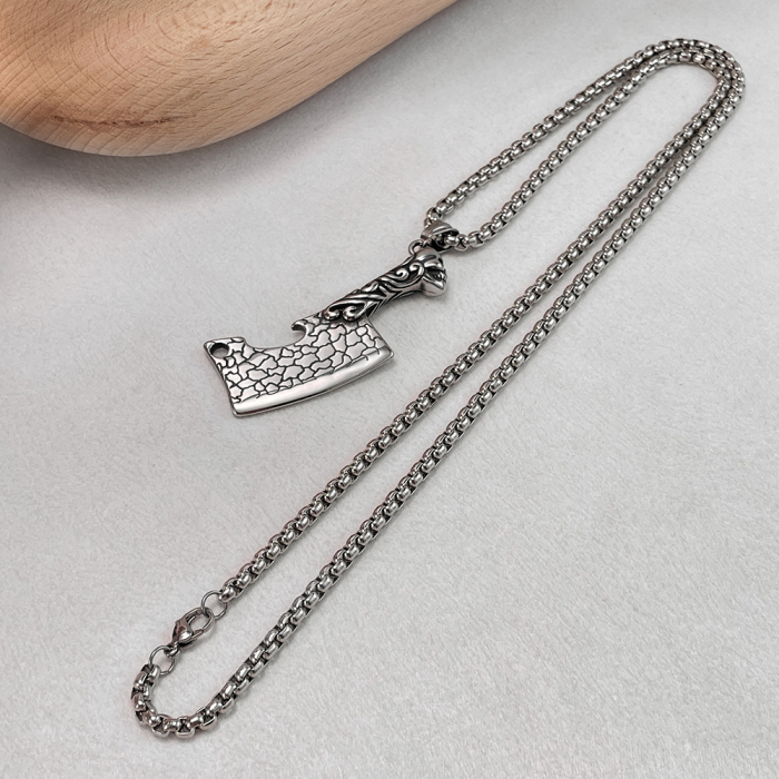 Colier inox argintiu barda Skull Chopper [6]