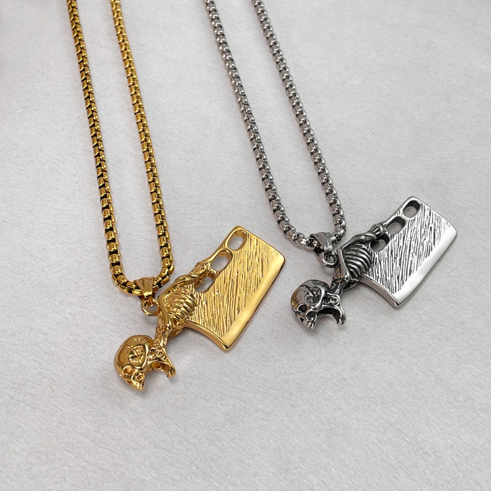 Colier inox argintiu barda Skull Chopper [7]