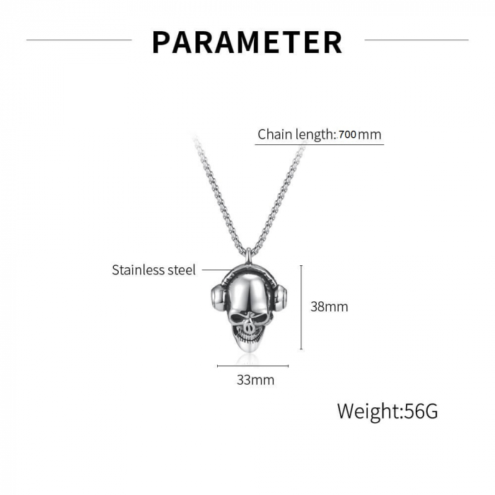 Colier inox  Craniu cu Casti 70 cm [4]