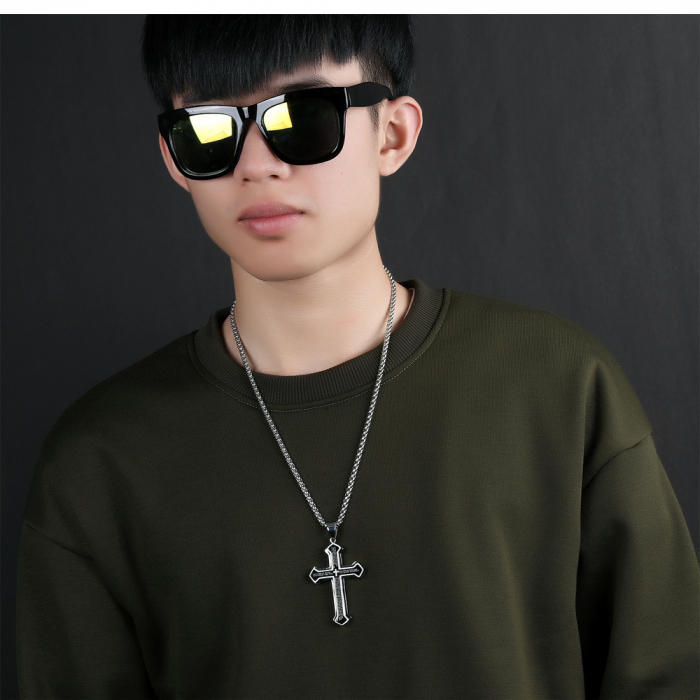 Colier inox cruce cu Tatal Nostru 55 cm [5]