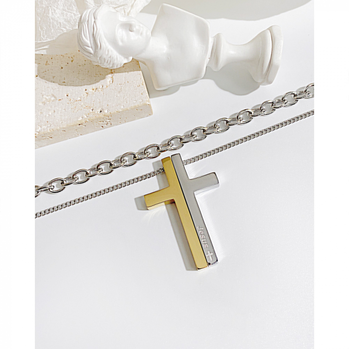 Colier inox cruce in 2 tonuri [5]