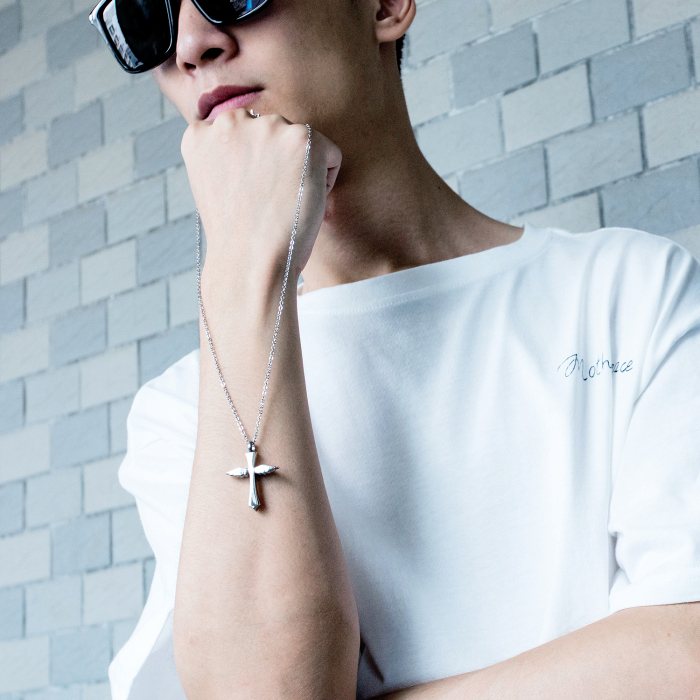 Colier inox cruce si aripi de inger [6]