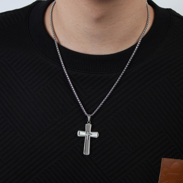 Colier inox cu cruce minimalista, finisaj lucios [7]