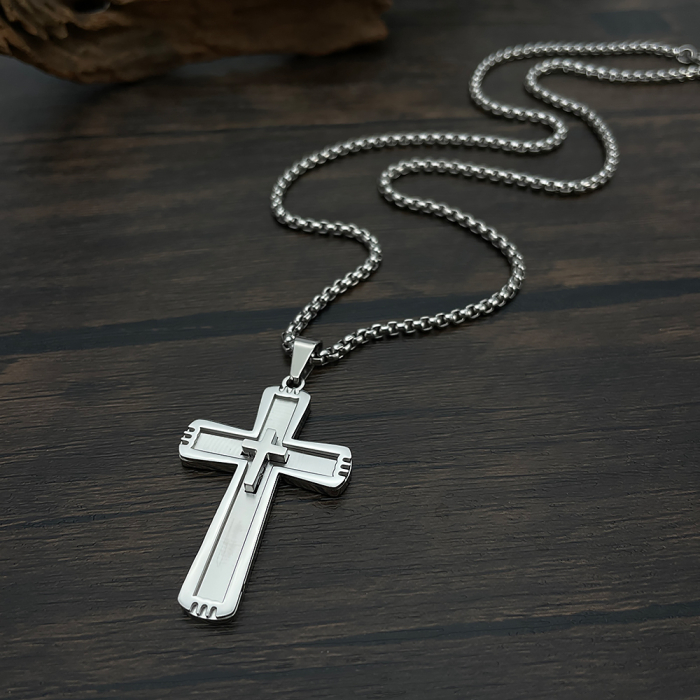 Colier inox cu cruce minimalista, finisaj lucios [6]