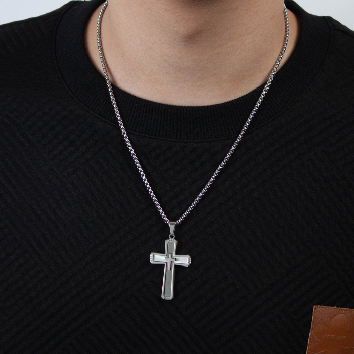 Colier inox cu cruce minimalista, finisaj lucios [2]