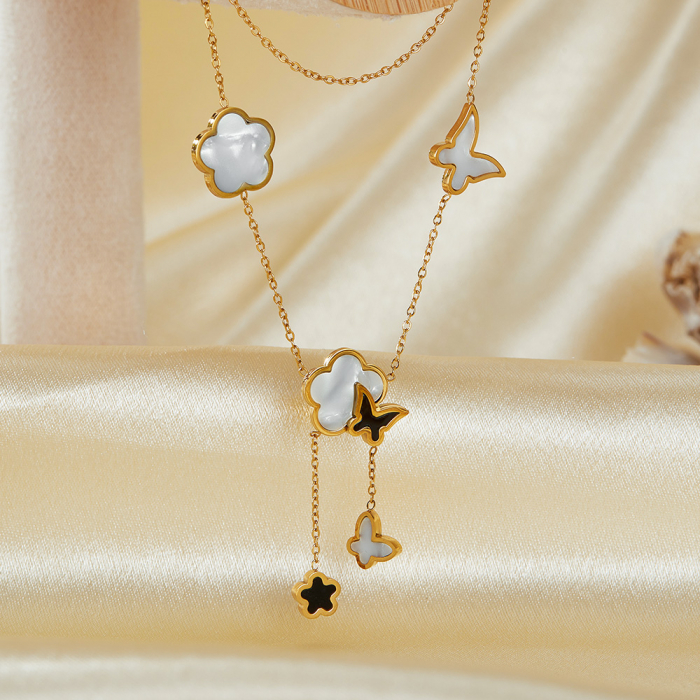 Colier inox cu flori si fluturi cu Abalone [2]