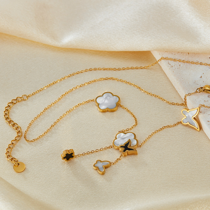 Colier inox cu flori si fluturi cu Abalone [7]