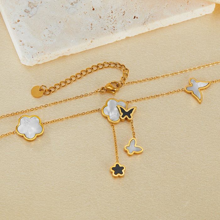 Colier inox cu flori si fluturi cu Abalone [4]