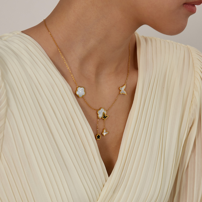 Colier inox cu flori si fluturi cu Abalone [3]