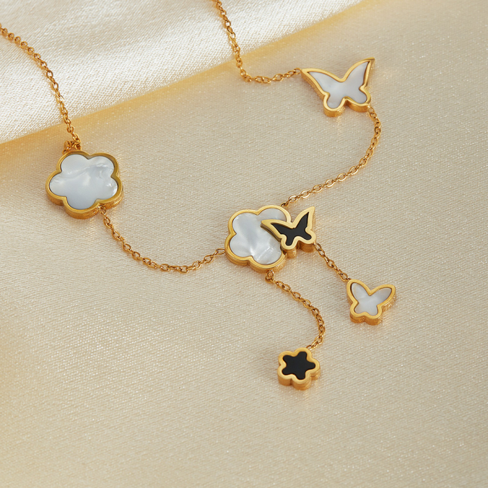 Colier inox cu flori si fluturi cu Abalone [12]