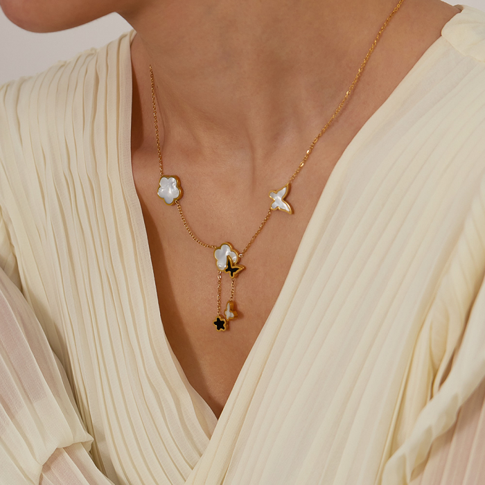 Colier inox cu flori si fluturi cu Abalone [13]