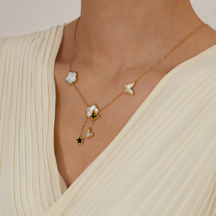 Colier inox cu flori si fluturi cu Abalone [9]