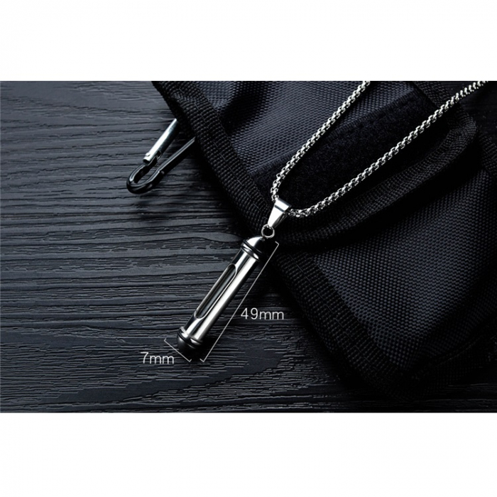 Colier inox cu glont cu compartiment si lant 3 x 55 cm [4]