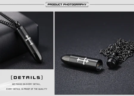 Colier inox glont negru cu cruce 63 cm [2]