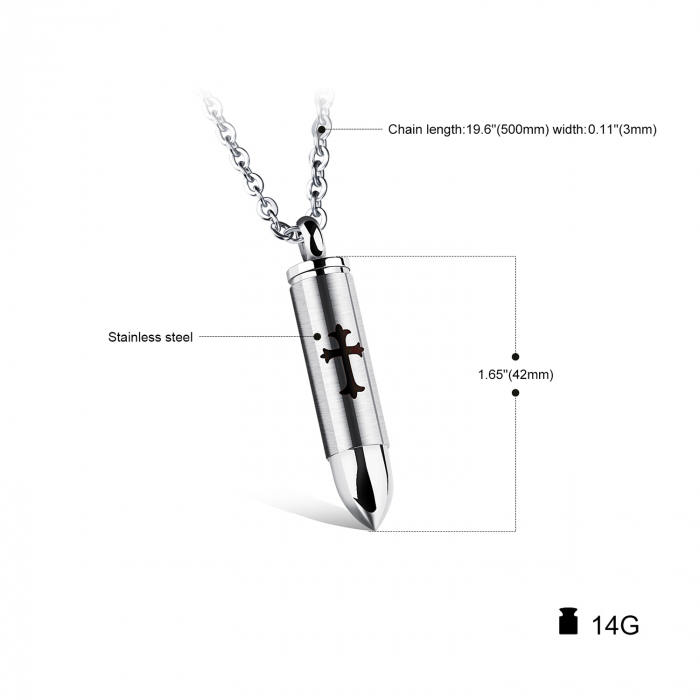 Colier inox glont negru cu cruce 63 cm [6]