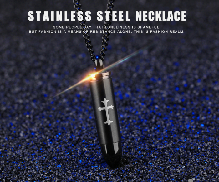 Colier inox glont negru cu cruce 63 cm [10]