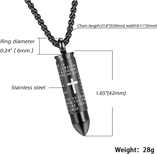 Colier inox negru cu glont si Tatal Nostru [4]