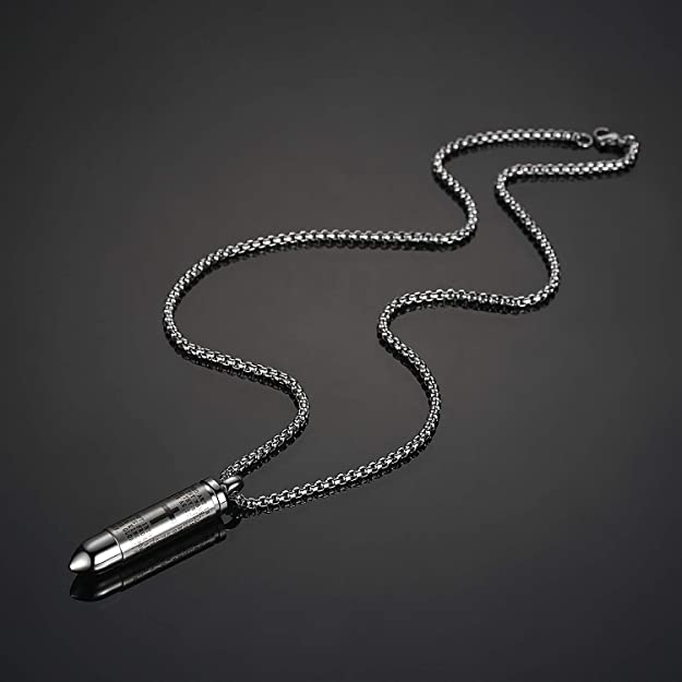 Colier inox negru cu glont si Tatal Nostru [6]
