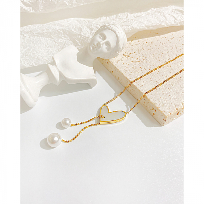 Colier inox cu inima si perle [8]