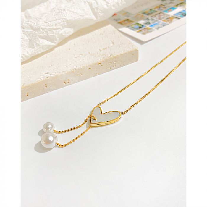 Colier inox cu inima si perle [6]