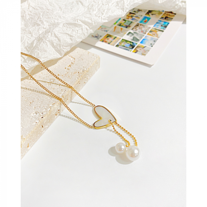 Colier inox cu inima si perle [10]