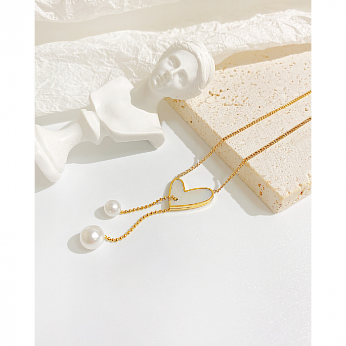 Colier inox cu inima si perle [3]