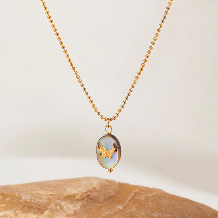 Colier inox cu scoica si fluturas [10]