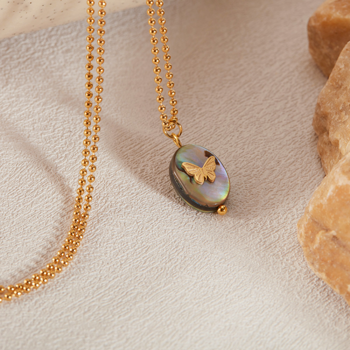 Colier inox cu scoica si fluturas [6]