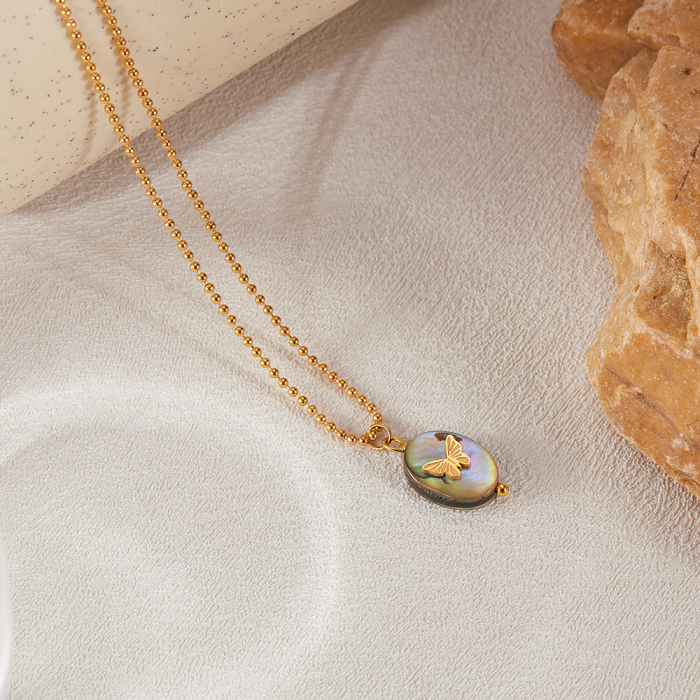 Colier inox cu scoica si fluturas [4]